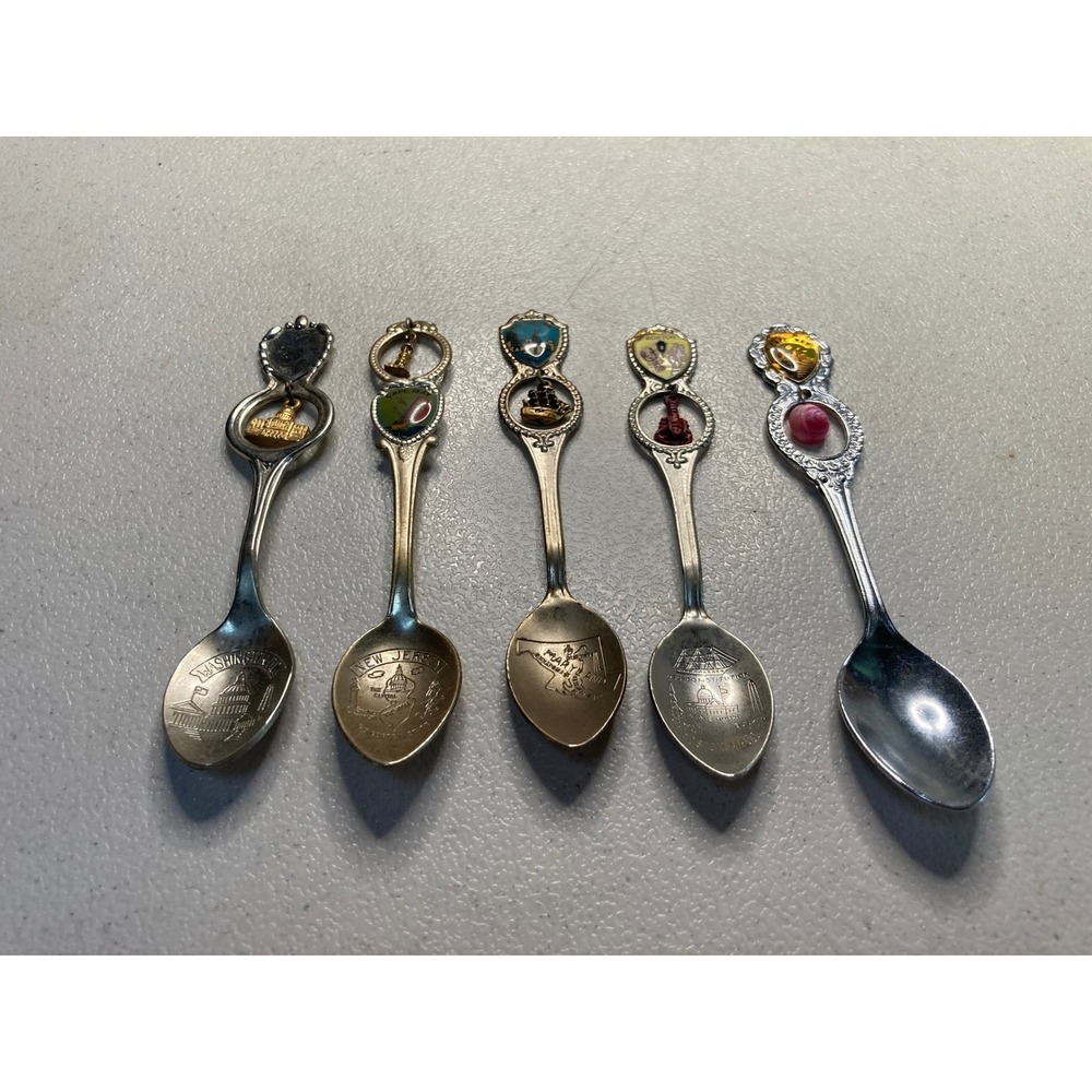 Vintage Souvenir Spoon Lot 5pc Washington DC New Jersey Maryland Boston Cape May